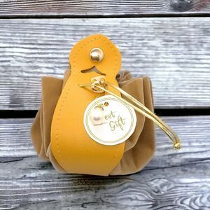 Medieval Renaissance Coin Pouch Mustard Velvet Faux Leather Purse Drawstring Bag